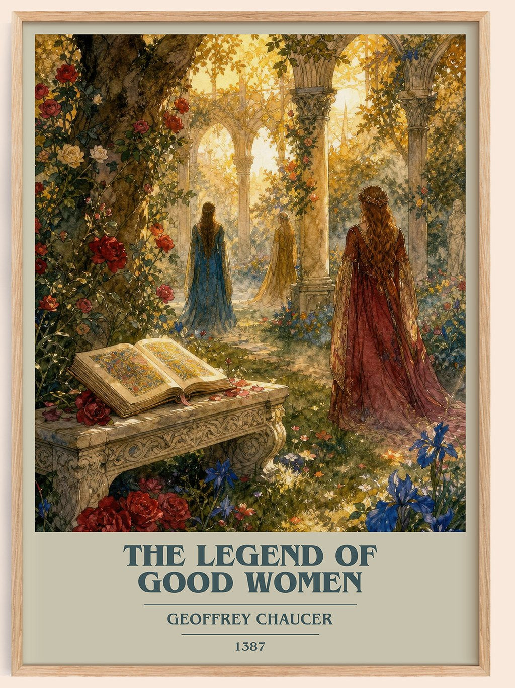 The legend of good women book cover book poster by Geoffrey Chaucer – framed literary art print