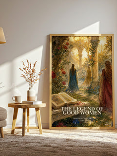 The legend of good women watercolour print in frame leaning in hallway – poetry wall art