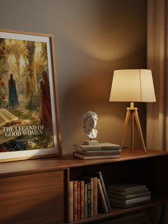 The legend of good women watercolour print on bookshelf – Geoffrey Chaucer fan gift
