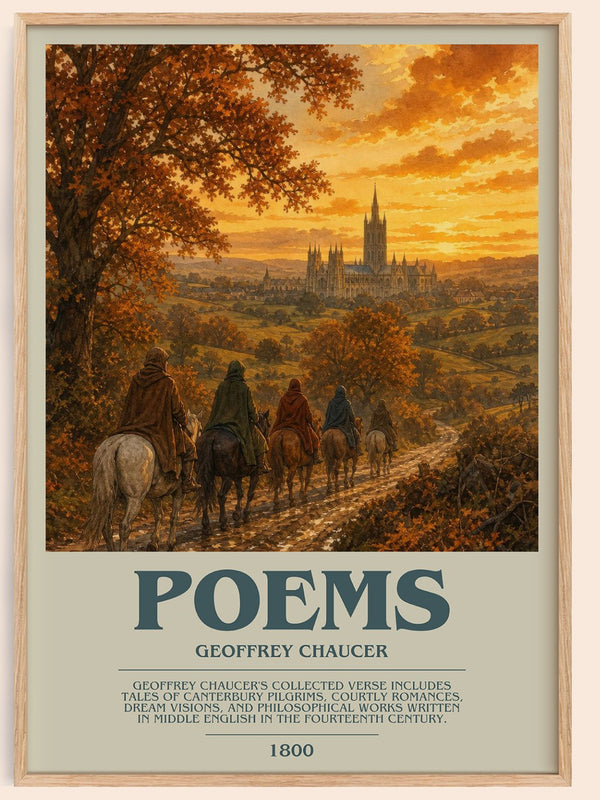 Poems bookish book poster by Geoffrey Chaucer – framed literary art print