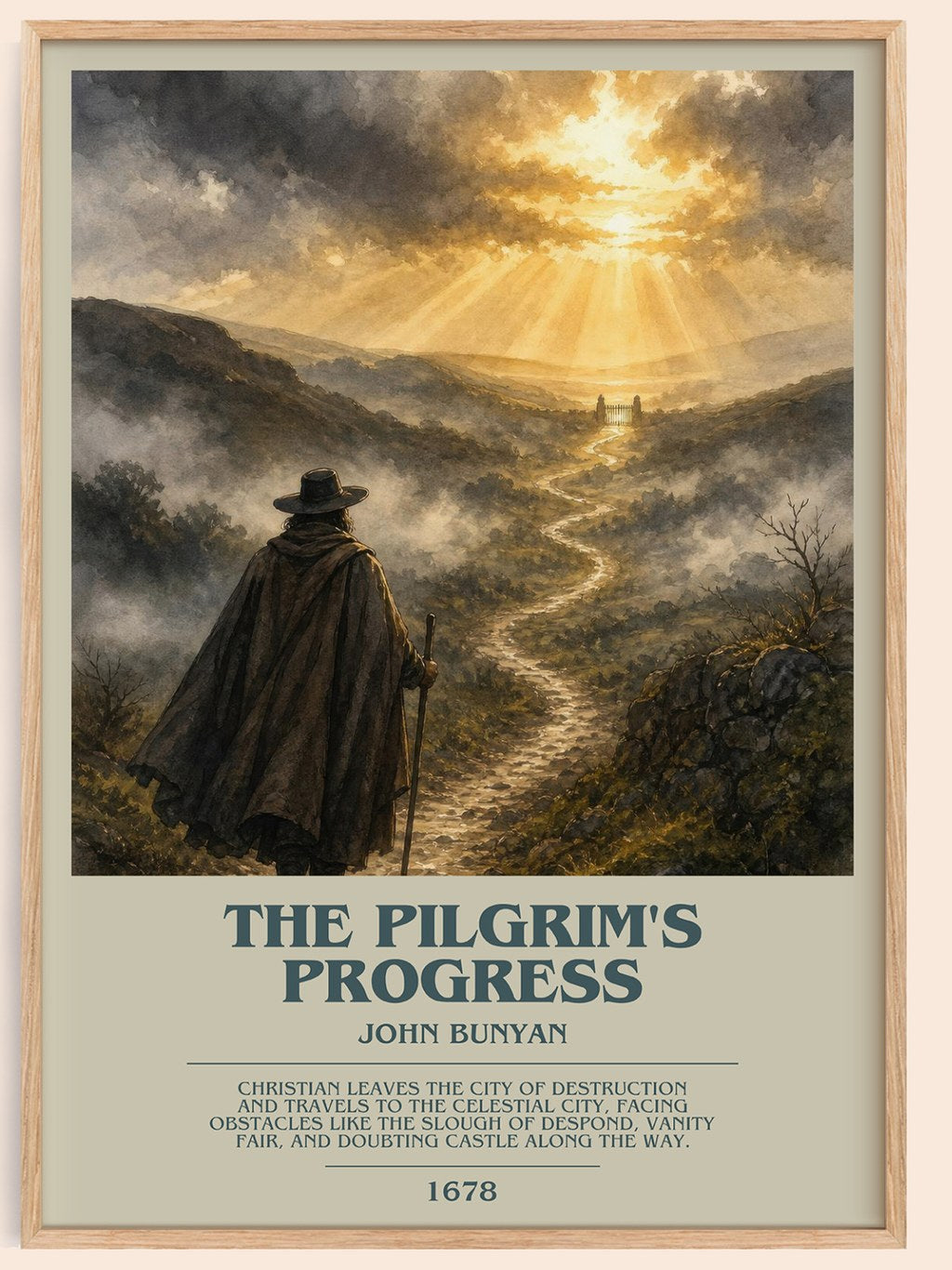 The Pilgrim's Progress bookish book poster by John Bunyan – framed literary art print