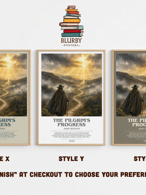 The Pilgrim's Progress bookish print in frame leaning in hallway – classic literature wall art