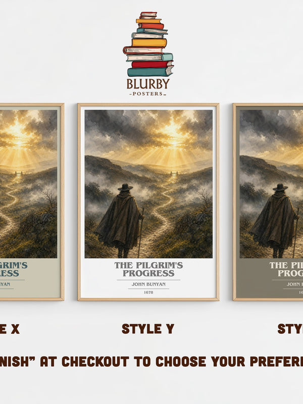 The Pilgrim's Progress book cover print in frame leaning in hallway – classic literature wall art