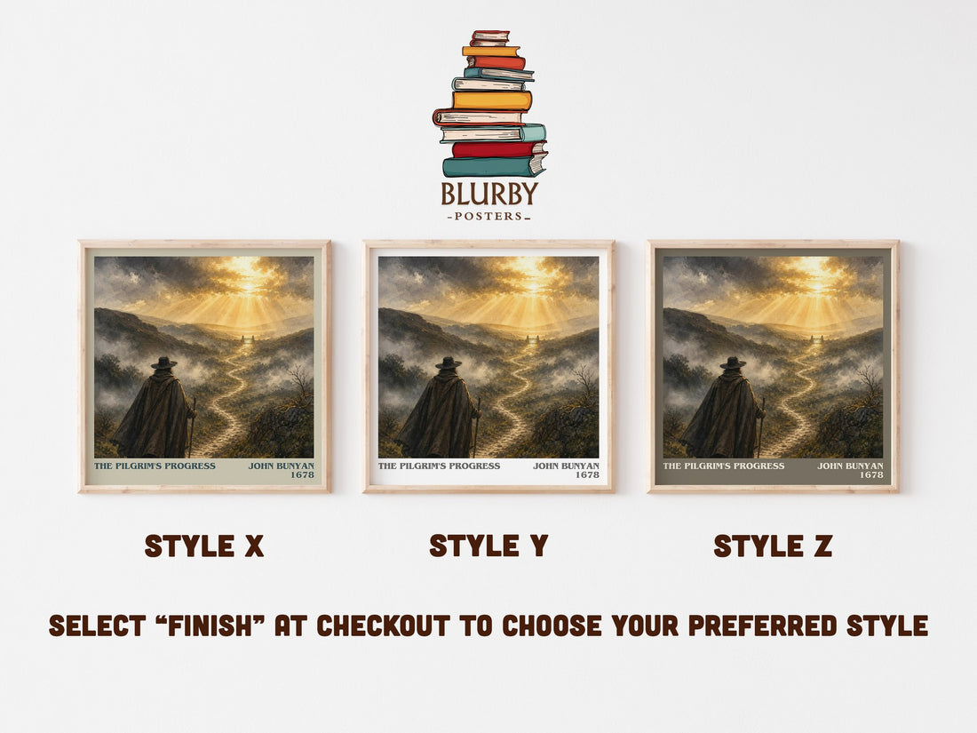 The Pilgrim's Progress literary print in frame leaning in hallway – classic literature wall art (mockup)