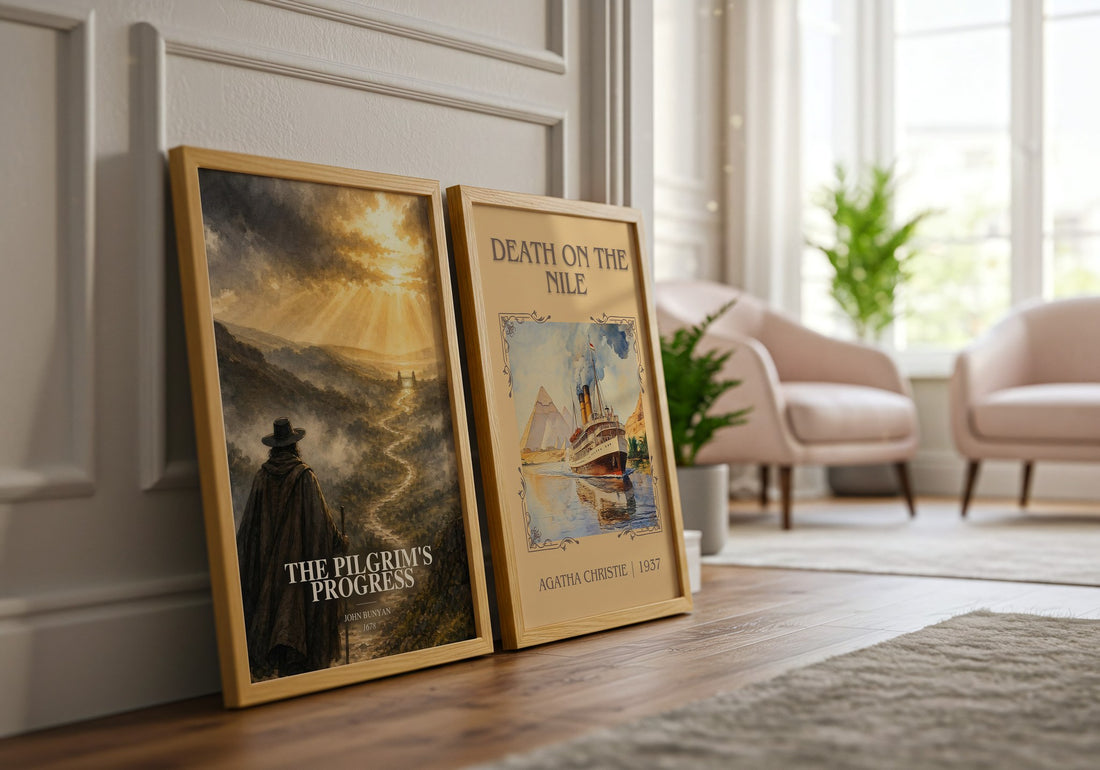 The Pilgrim's Progress watercolour print framed by window – literary home decor