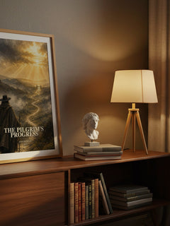 The Pilgrim's Progress watercolour print on bookshelf – John Bunyan fan gift