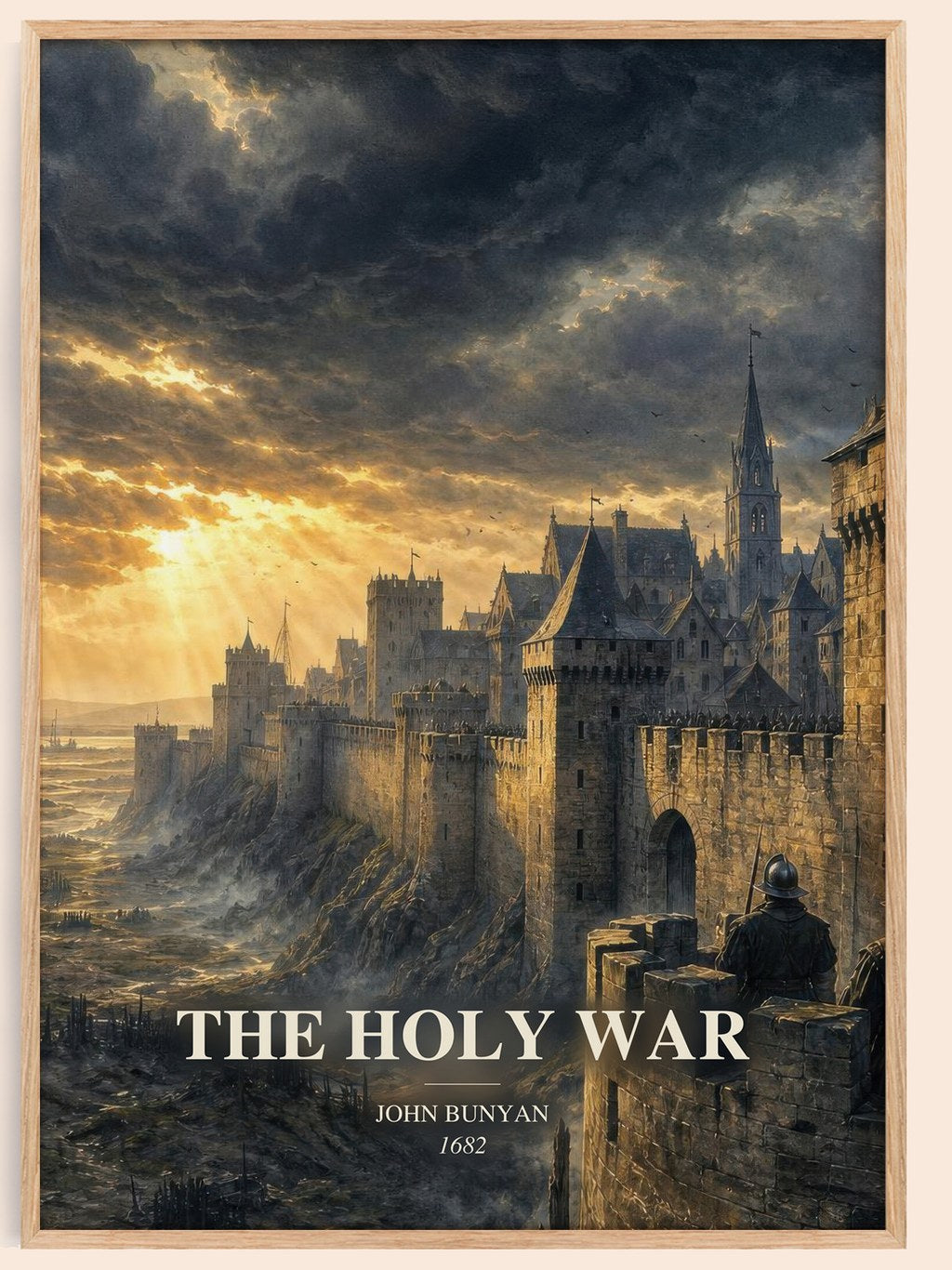 The holy war watercolour book poster by John Bunyan – framed literary art print