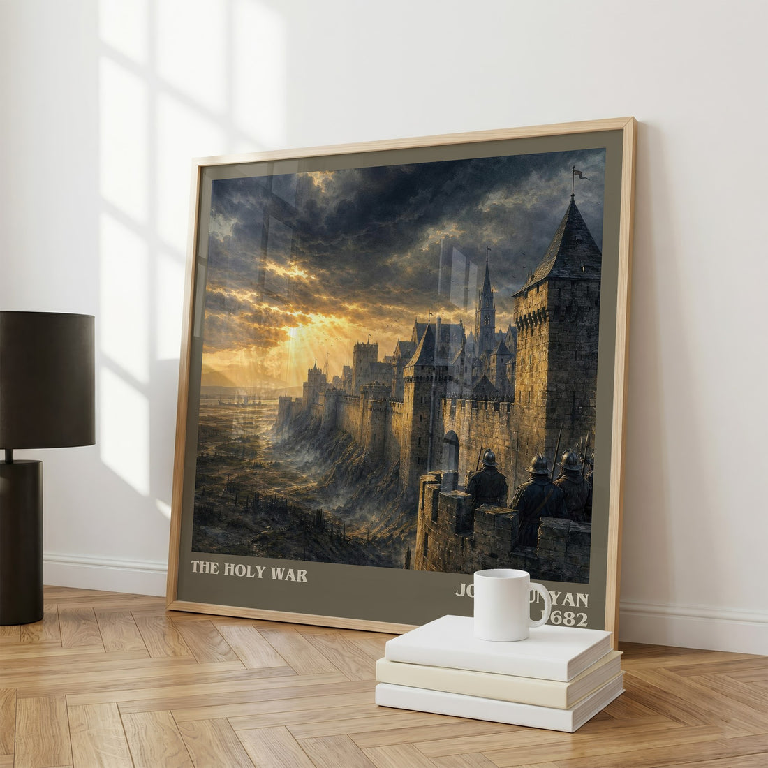 The holy war literary print framed by window – literary home decor