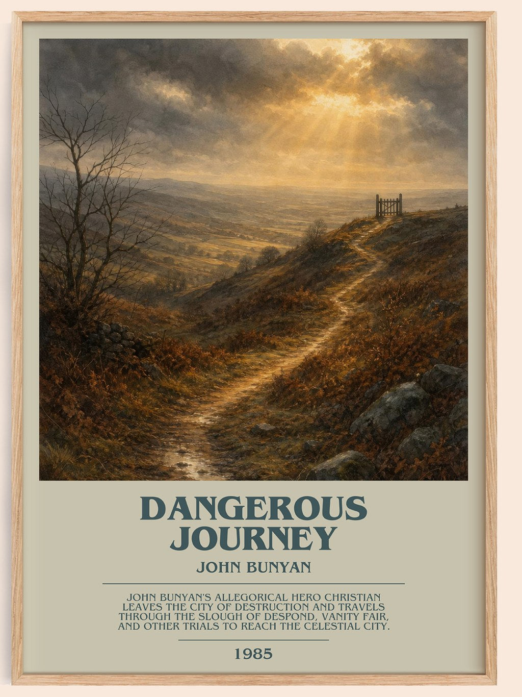 Dangerous journey bookish book poster by John Bunyan – framed literary art print