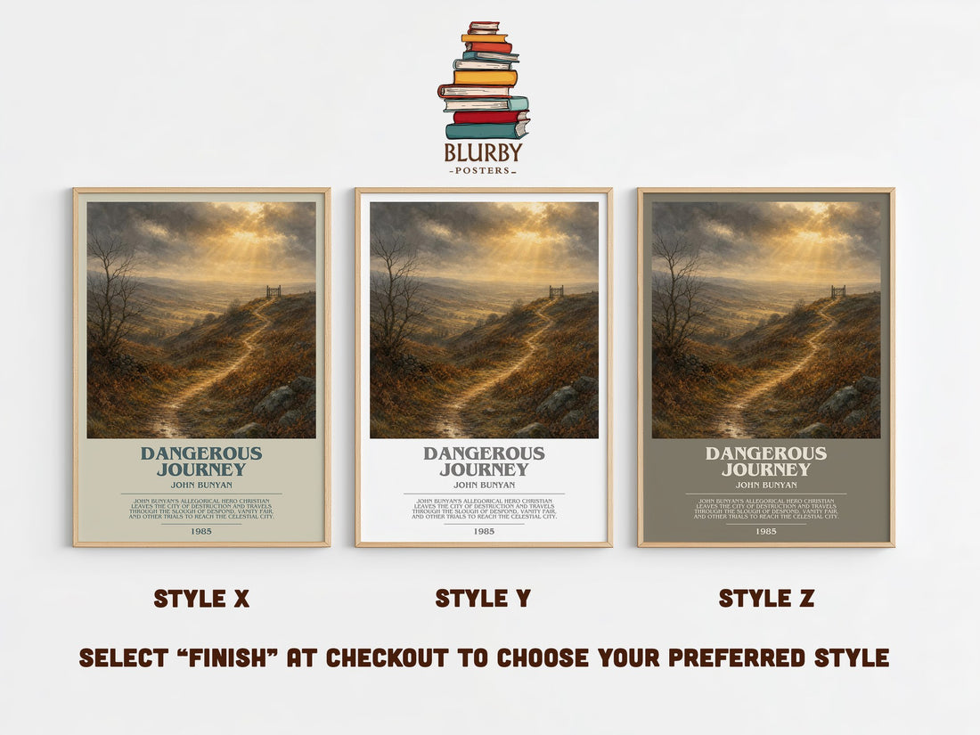Dangerous journey bookish print in frame leaning in hallway – classic literature wall art (mockup)