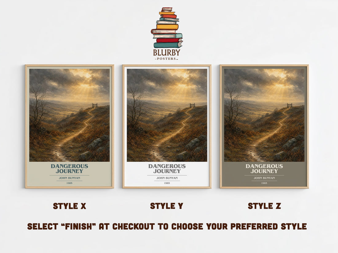 Dangerous journey book cover print in frame leaning in hallway – classic literature wall art (mockup)
