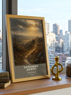 Dangerous journey book cover print framed by window – literary home decor