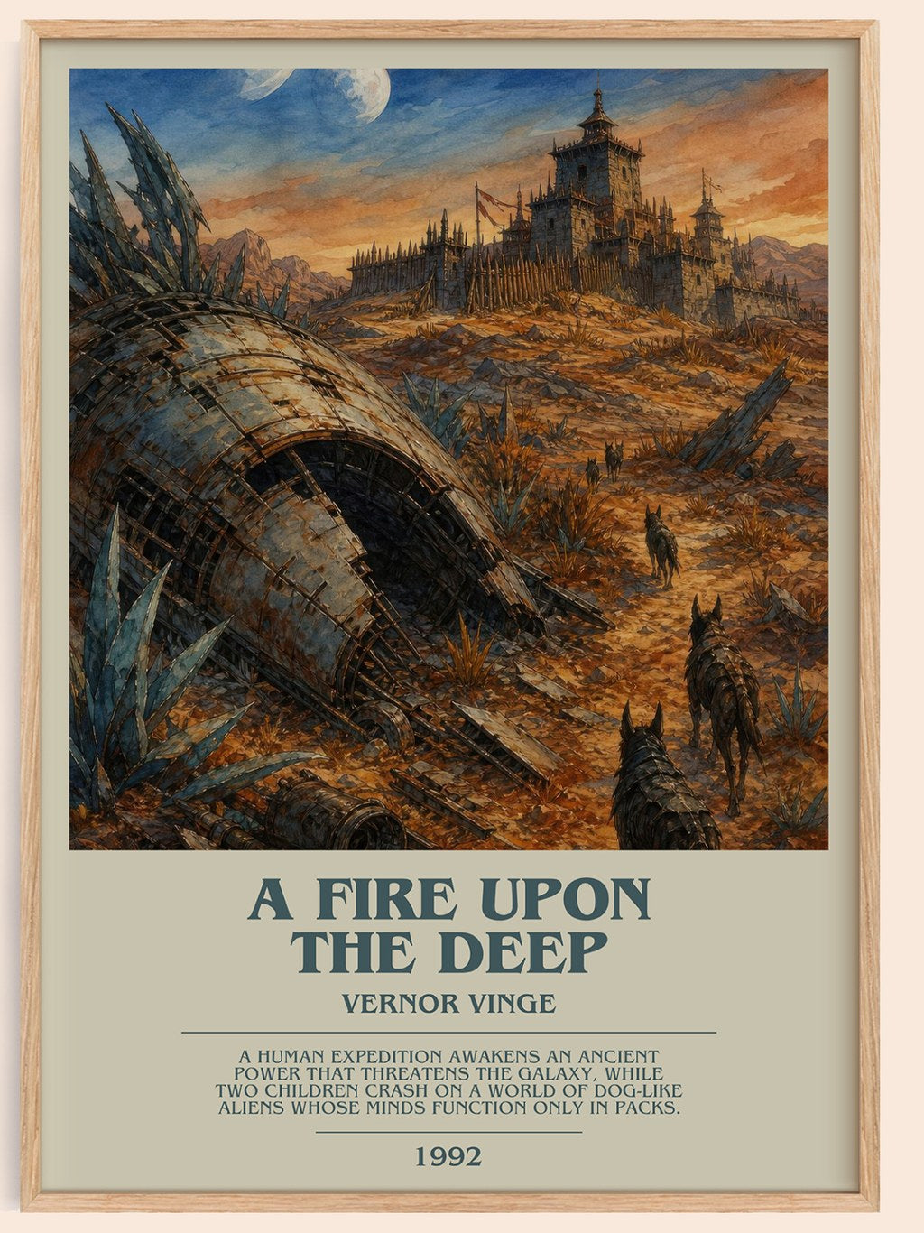 A Fire upon the Deep bookish book poster by Vernor Vinge – framed literary art print