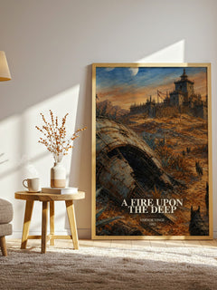 A Fire upon the Deep watercolour print in frame leaning in hallway – sci fi wall art