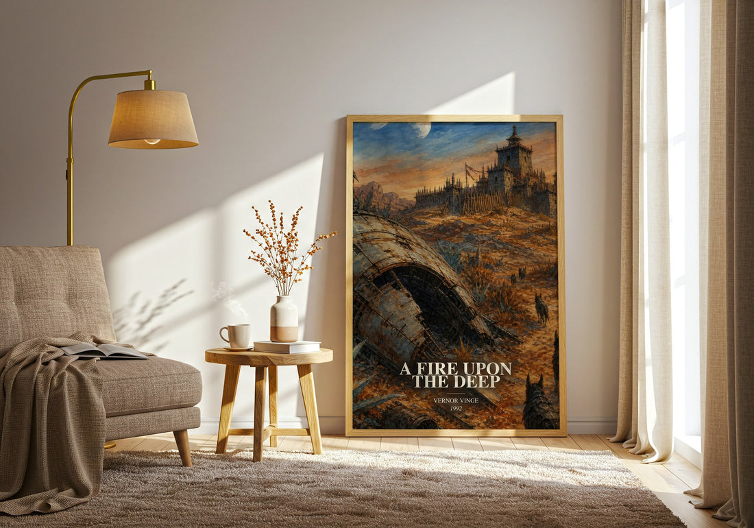 A Fire upon the Deep watercolour print in frame leaning in hallway – sci fi wall art