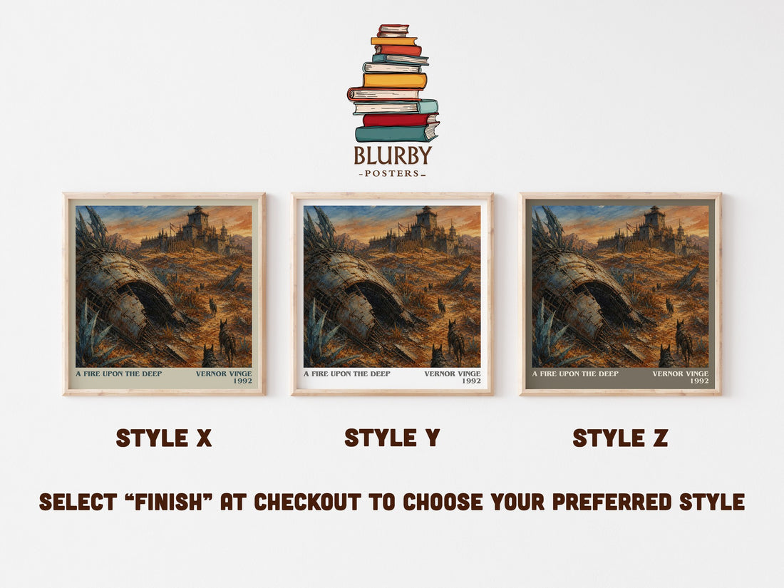 A Fire upon the Deep literary print in frame leaning in hallway – sci fi wall art (mockup)