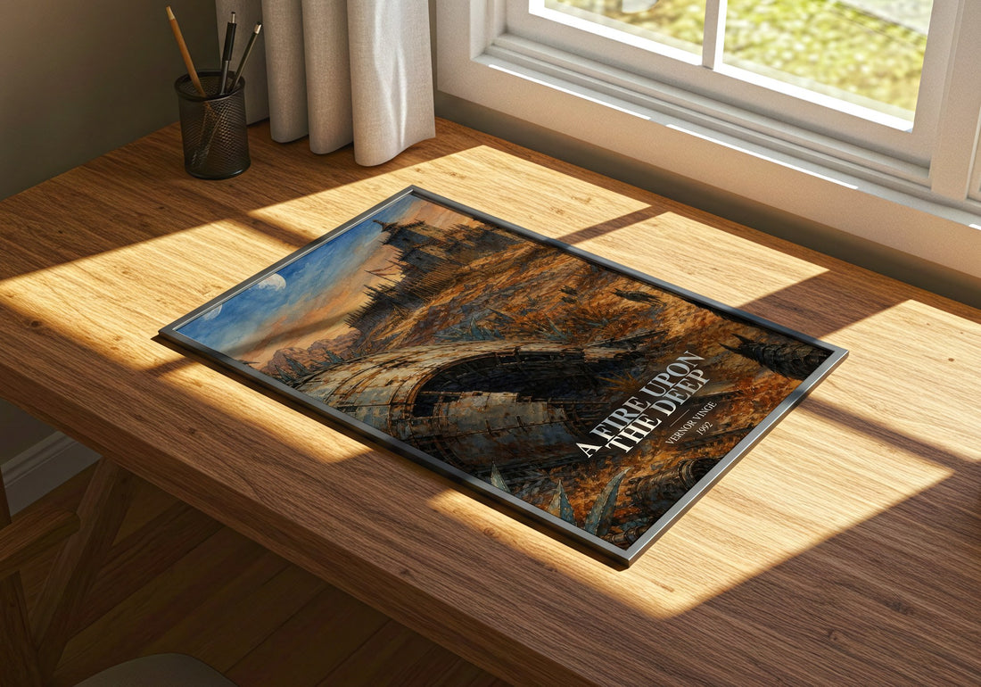A Fire upon the Deep watercolour book poster framed on wall – sci fi wall art