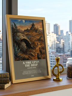 A Fire upon the Deep bookish print framed by window – literary home decor
