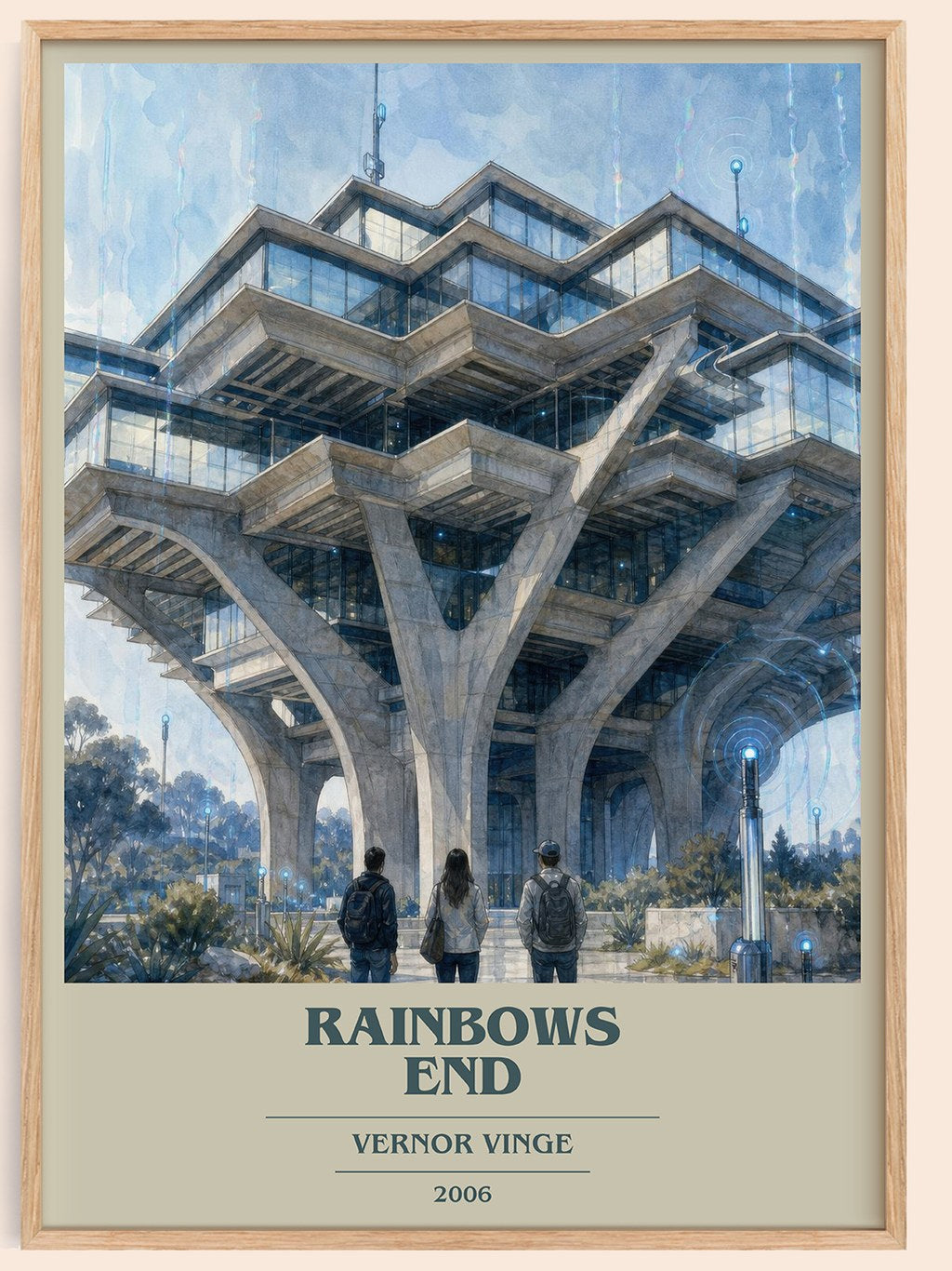 Rainbows End book cover book poster by Vernor Vinge – framed literary art print