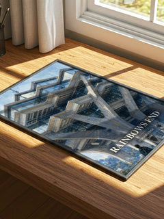 Rainbows End watercolour book poster framed on wall – sci fi wall art