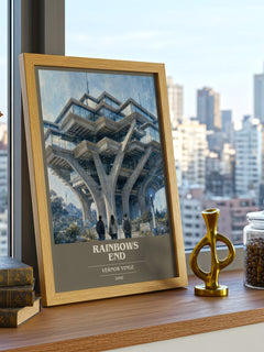 Rainbows End book cover print framed by window – literary home decor
