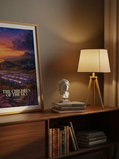 The children of the sky watercolour print on bookshelf – Vernor Vinge fan gift