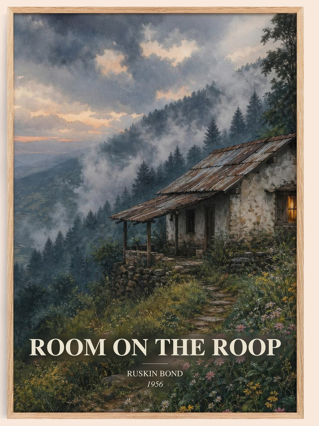Room On the Roop watercolour book poster by Ruskin Bond – framed literary art print