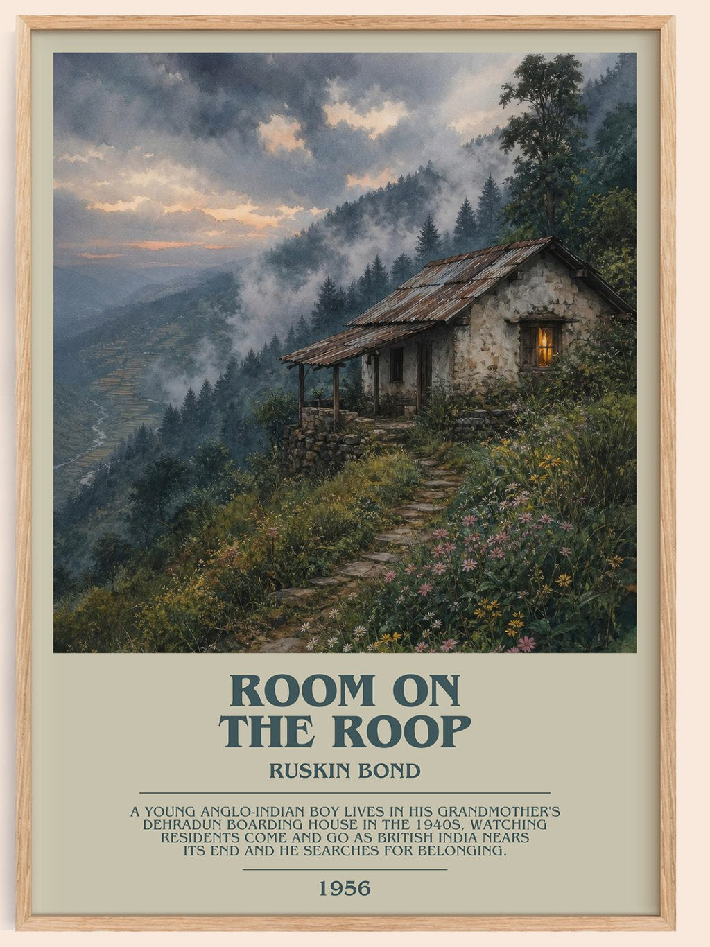 Room On the Roop bookish book poster by Ruskin Bond – framed literary art print