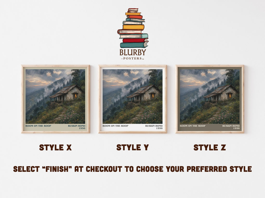 Room On the Roop literary print in frame leaning in hallway – coming of age wall art (mockup)
