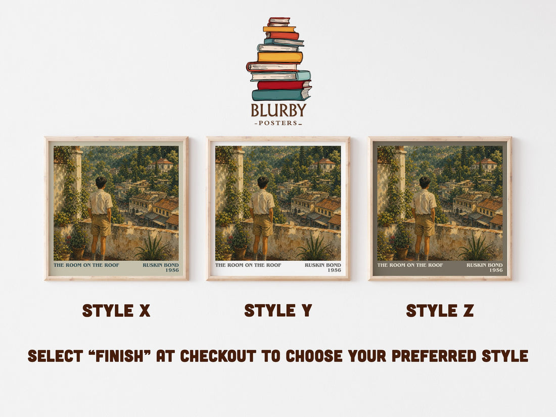 The Room On The Roof literary print in frame leaning in hallway – coming of age wall art (mockup)