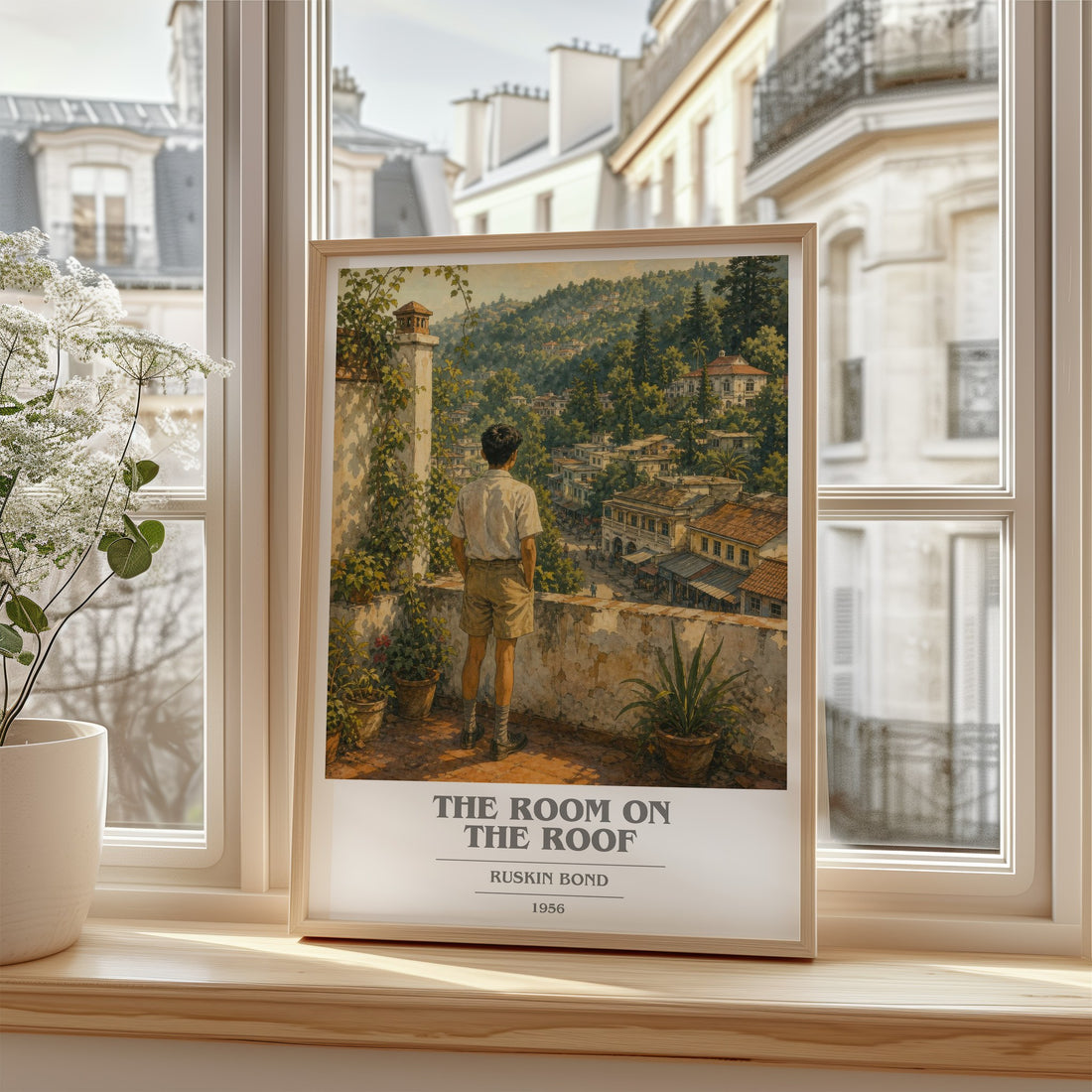 The Room On The Roof Book Cover Poster by Ruskin Bond – framed print by a bright window