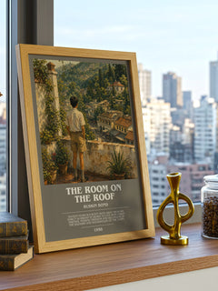 The Room On The Roof bookish print framed by window – literary home decor