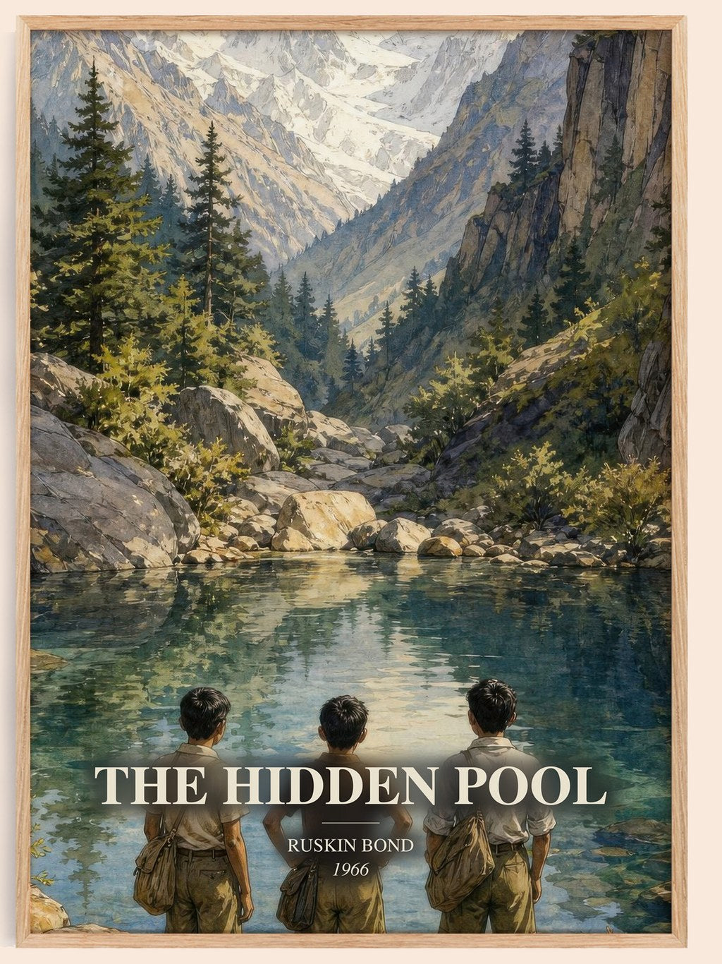 The Hidden Pool watercolour book poster by Ruskin Bond – framed literary art print