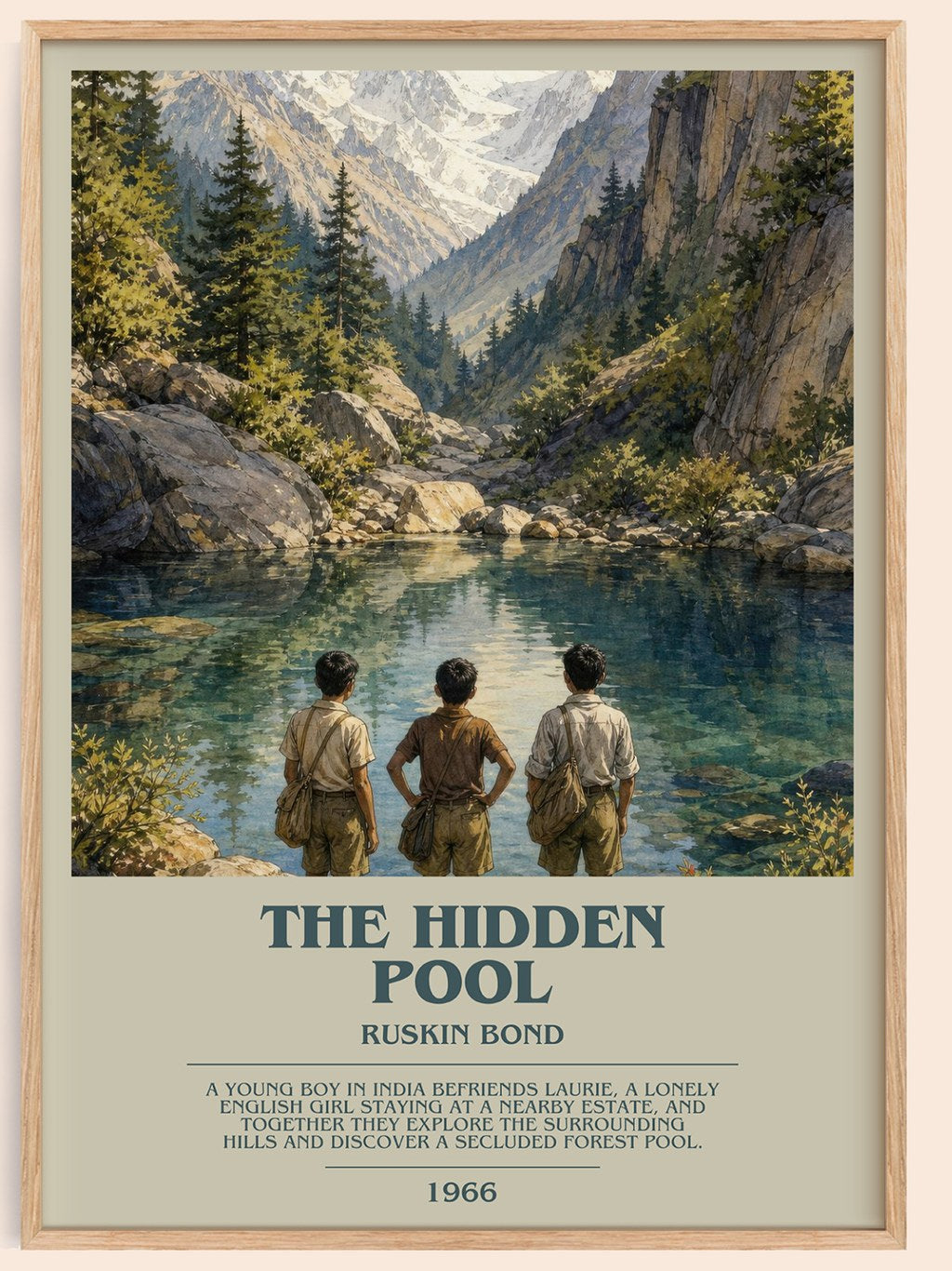 The Hidden Pool bookish book poster by Ruskin Bond – framed literary art print