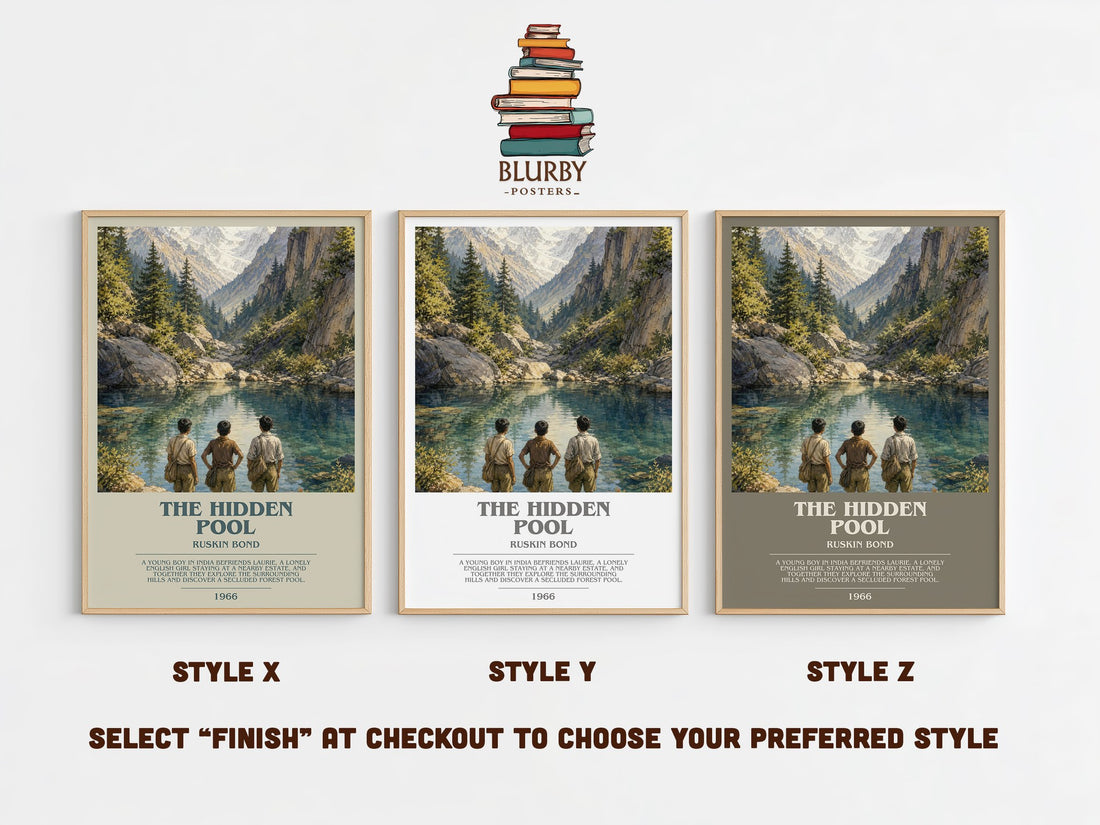 The Hidden Pool bookish print in frame leaning in hallway – coming of age wall art (mockup)