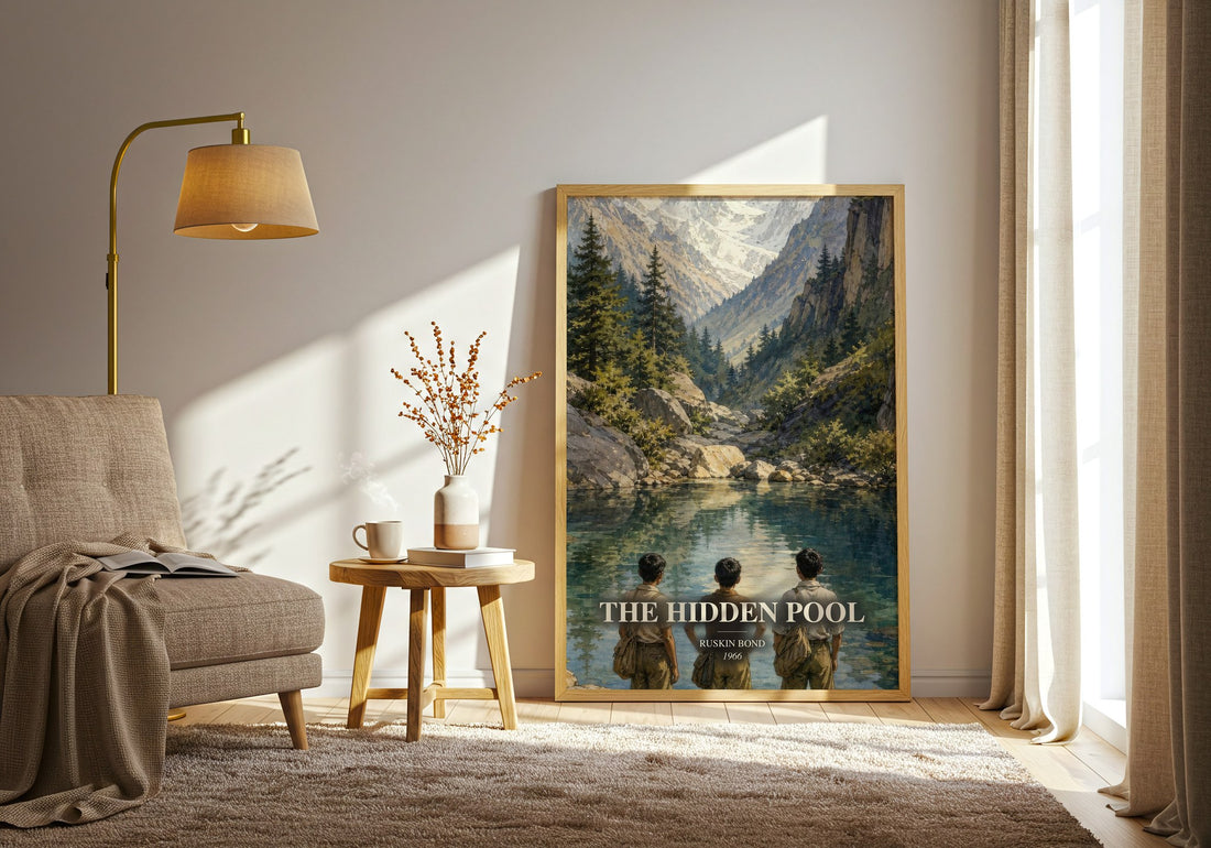 The Hidden Pool watercolour print in frame leaning in hallway – coming of age wall art