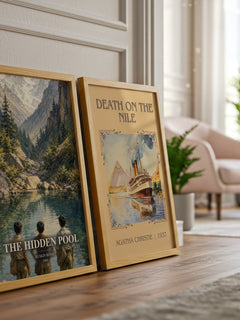 The Hidden Pool watercolour print framed by window – literary home decor
