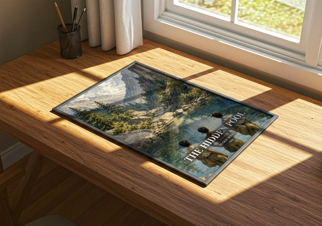 The Hidden Pool watercolour book poster framed on wall – coming of age wall art
