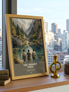 The Hidden Pool book cover print framed by window – literary home decor