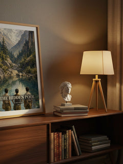 The Hidden Pool watercolour print on bookshelf – Ruskin Bond fan gift