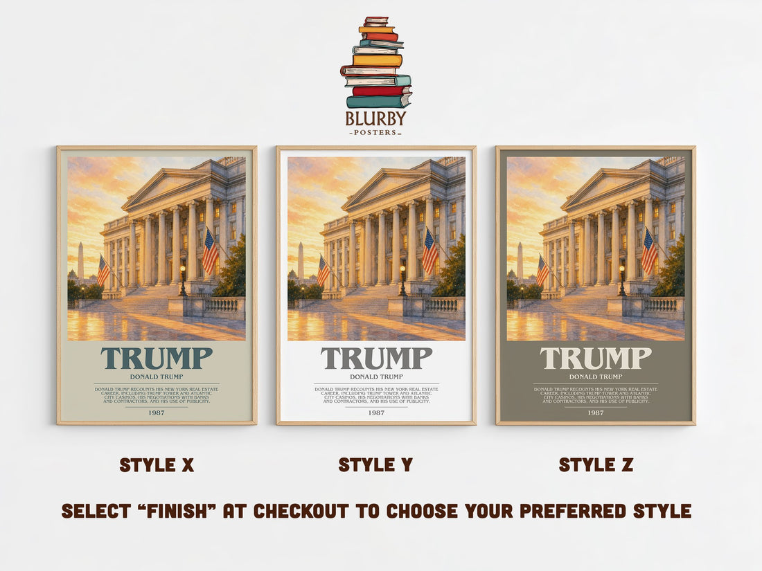 Trump bookish print in frame leaning in hallway – non fiction wall art (mockup)