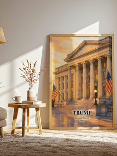 Trump watercolour print in frame leaning in hallway – non fiction wall art