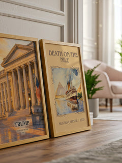 Trump watercolour print framed by window – literary home decor