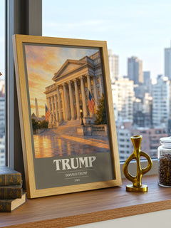 Trump book cover print framed by window – literary home decor