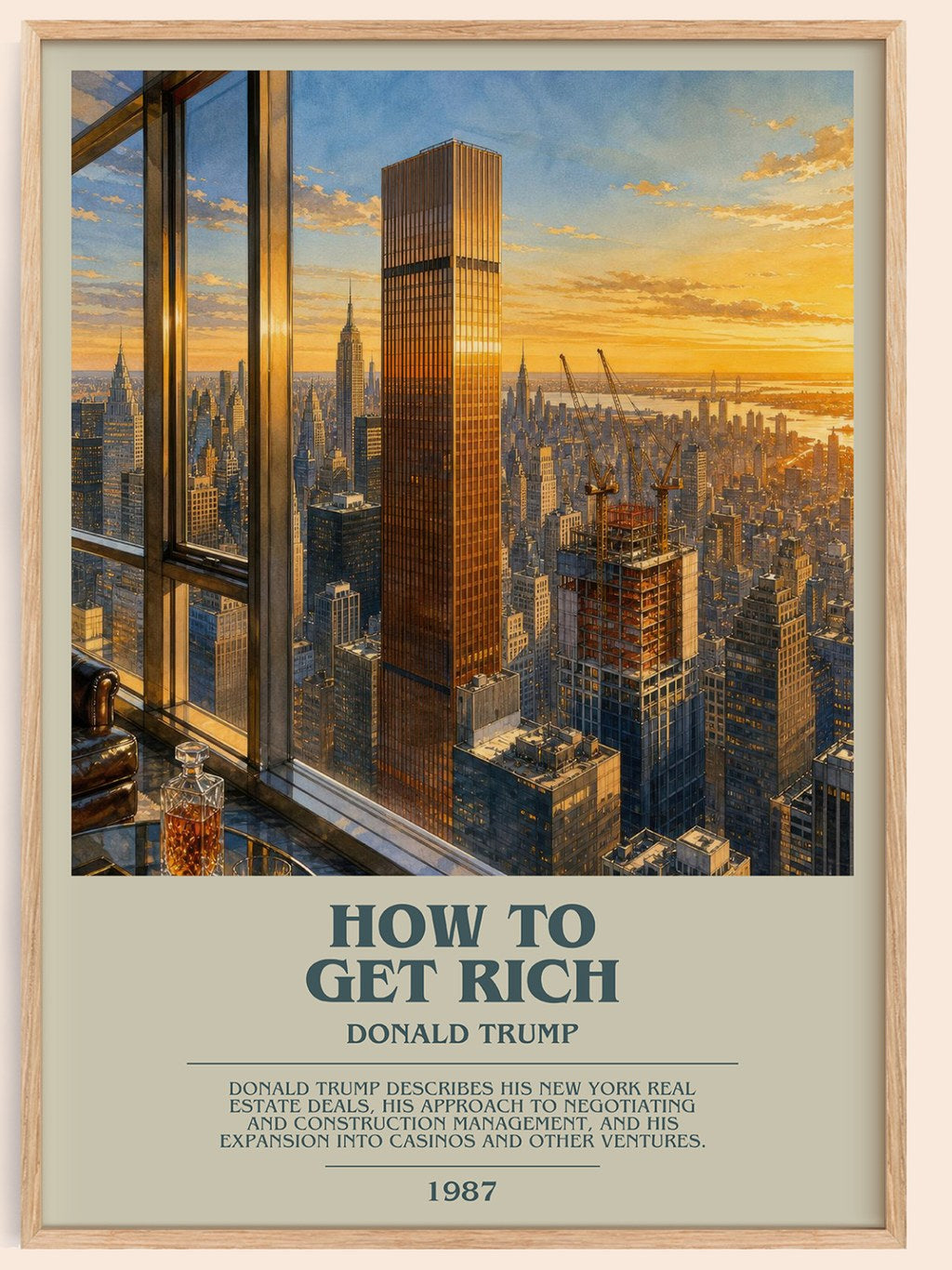 How to Get Rich bookish book poster by Donald Trump – framed literary art print