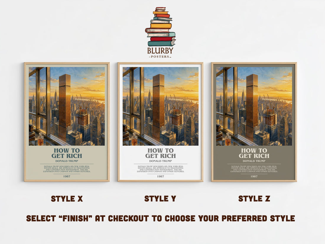 How to Get Rich bookish print in frame leaning in hallway – non fiction wall art (mockup)