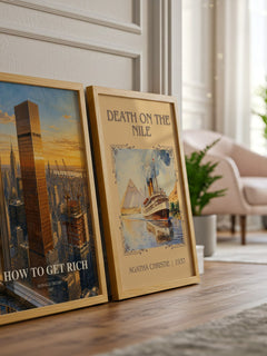 How to Get Rich watercolour print framed by window – literary home decor