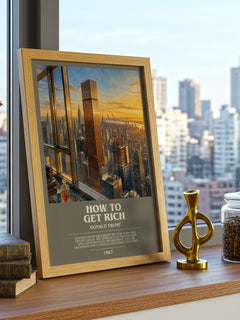 How to Get Rich bookish print framed by window – literary home decor