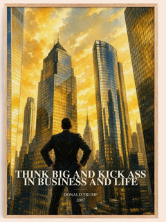 Think big and kick ass in business and life watercolour book poster by Donald Trump – framed literary art print