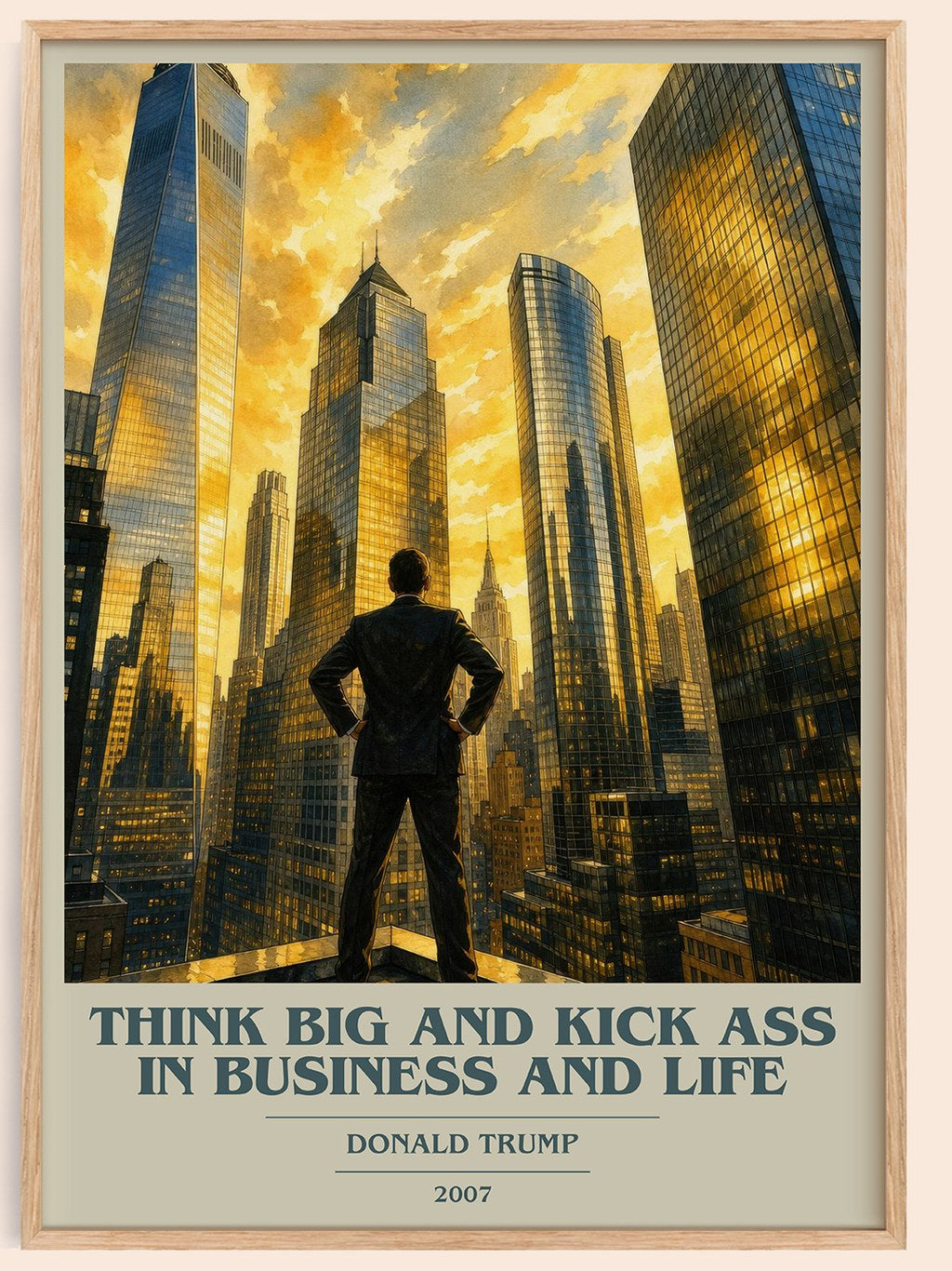 Think big and kick ass in business and life book cover book poster by Donald Trump – framed literary art print